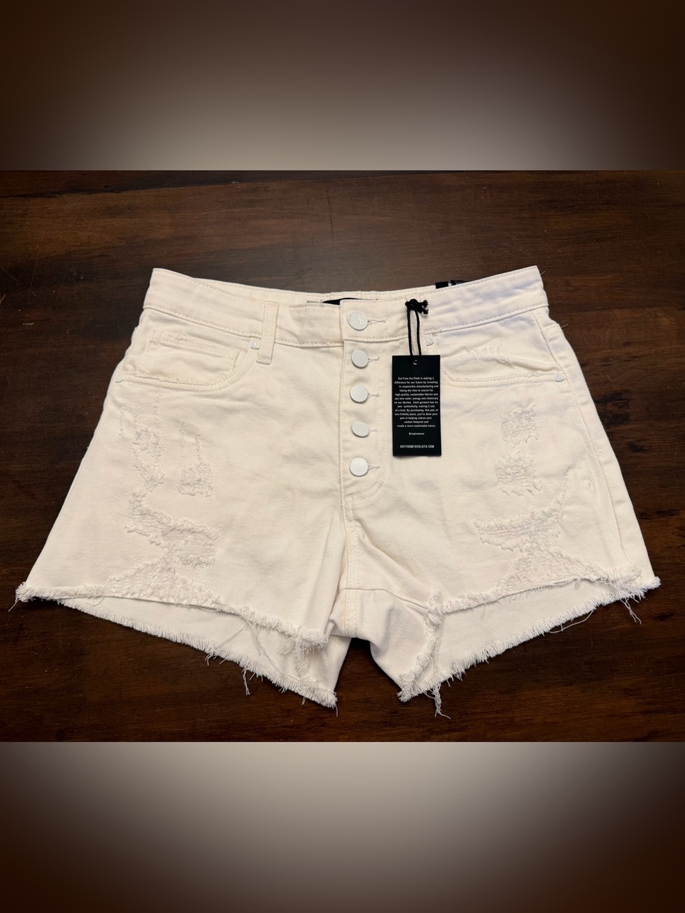 Kut from the Kloth Cream High-Rise Button-Front Distressed Jean Shorts